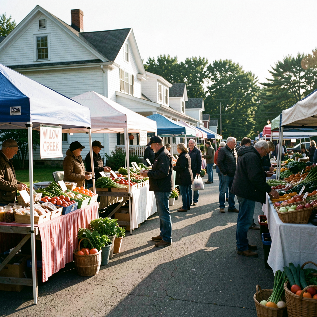The Willow Creek Farmers Market opened for its inaugural season in May 2014 on the Community Hall lawn, bringing together local producers, artisans, and the town's growing visitor population.