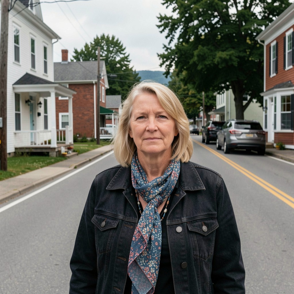 Lydia Barnes on her daily walk to the General Store, walking stick in hand, a familiar figure on the streets of the town she has never left.